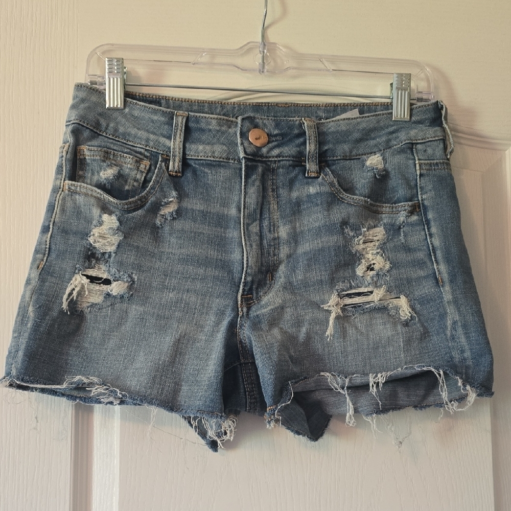 American Eagle Outfitters Blue Jean Shorts Distressed Mid-Rise